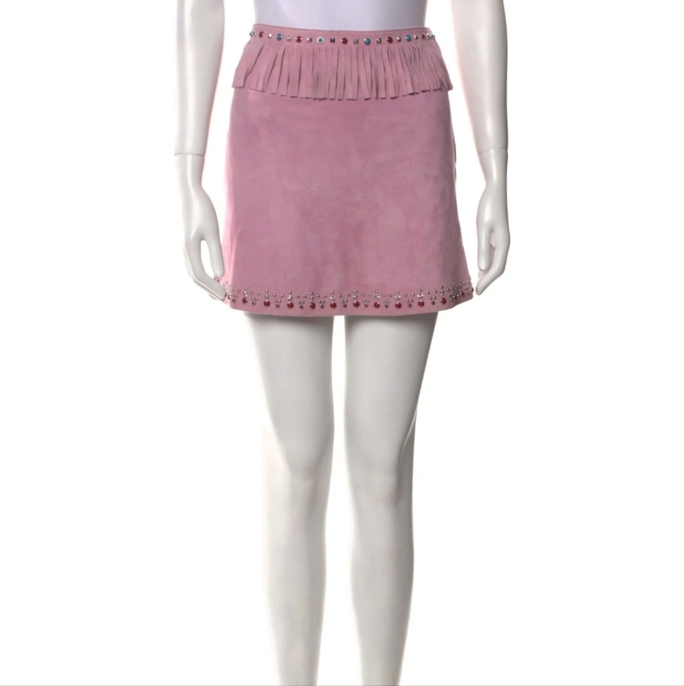 Miu Miu Light Pink Studded Mini Skirt - Picture 2 of 6